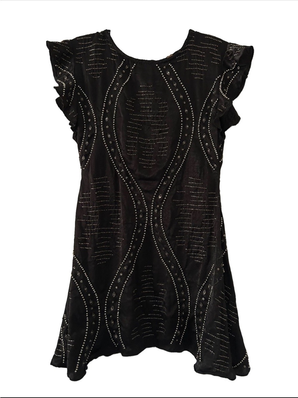 Free People Black Satin Beaded Dress Size XS Mini Festival Party Rodeo Boho Y2K